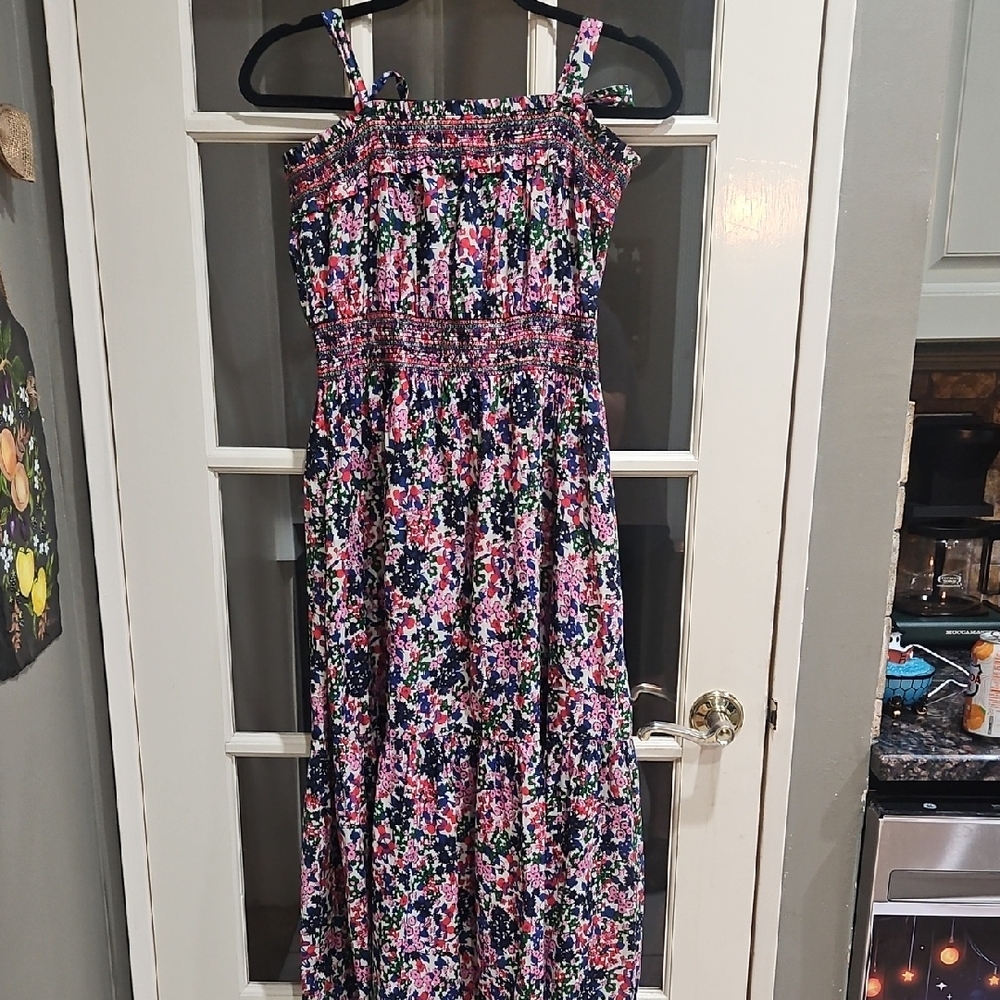 J.Crew Multicolor Floral Smocked Top Tie Dress